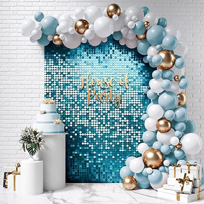 EG-VB020 Wedding birthday decoration backdrop 4d gold mirror iridescent blue pink premium shimmer sequin wall panels