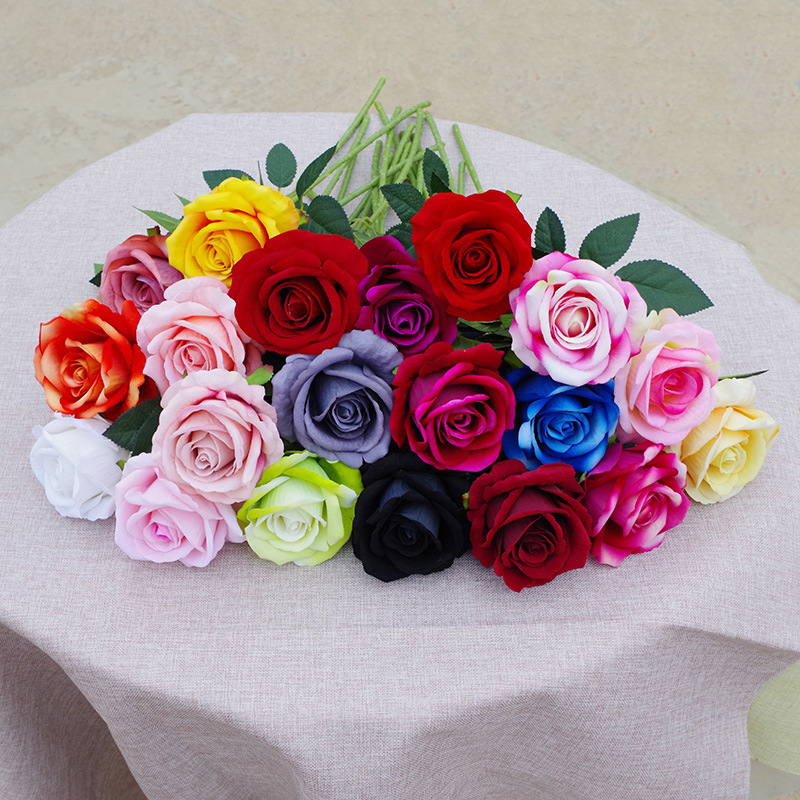 EG-VG251 Wedding home decoration bouquet yellow red artificial fabric artificial velvet roses