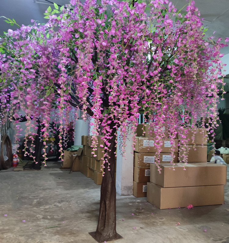 Large outdoor decorative artificial wedding indoor white purple wisteria tree blossom artificial bonsai tree wedding party