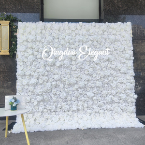 EG-S1001 Cheap Decorative wedding decor 3d white pink  rose artificial silk roll up flower wall panel backdrop