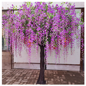 Large outdoor decorative artificial wedding indoor white purple wisteria tree blossom artificial bonsai tree wedding party