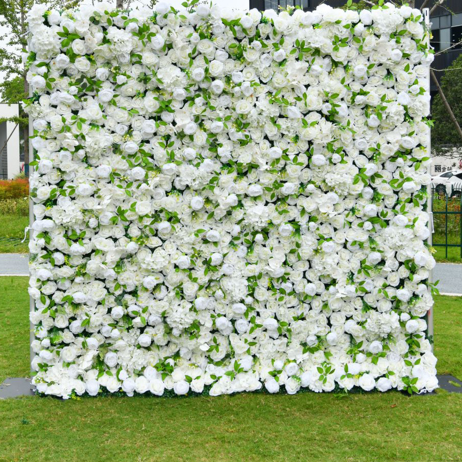 EG-S234 Green And White Rose Flower Wall Panels For Baby Shower Wedding Decor Roll Up Flower Wall Green