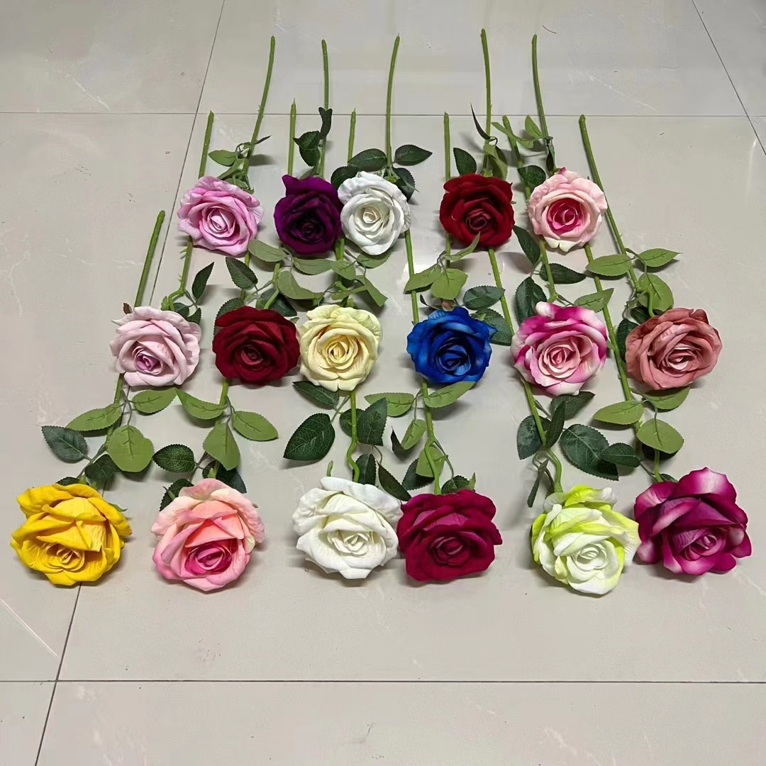 EG-VG251 Wedding home decoration bouquet yellow red artificial fabric artificial velvet roses