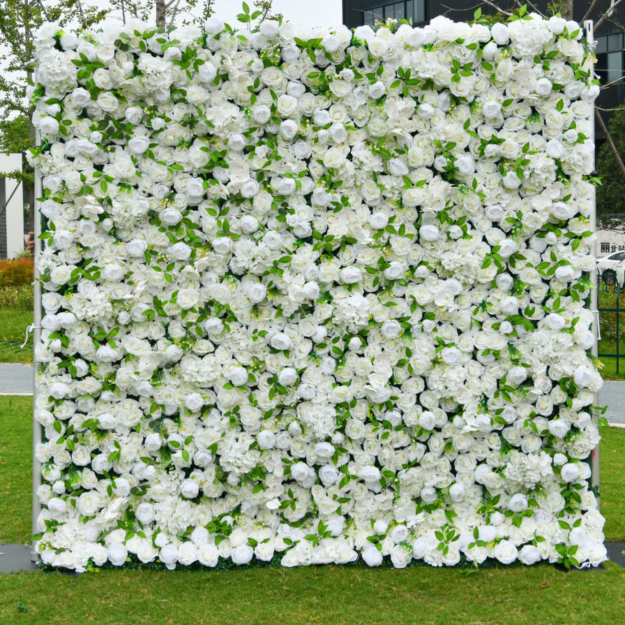 EG-S234 Green And White Rose Flower Wall Panels For Baby Shower Wedding Decor Roll Up Flower Wall Green