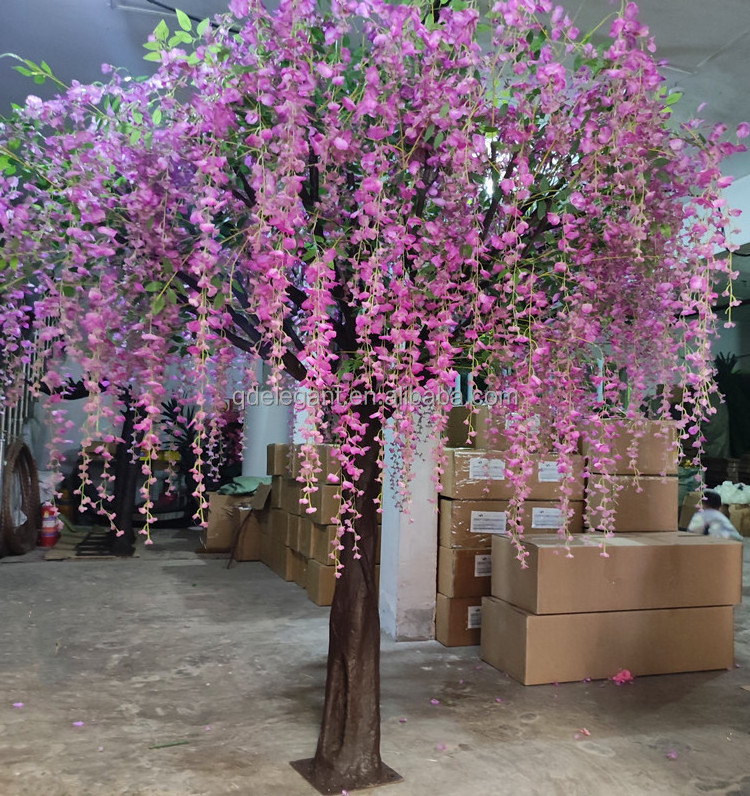 Large outdoor decorative artificial wedding indoor white purple wisteria tree blossom artificial bonsai tree wedding party