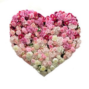 Pink Purple Decorative Backdrop Ceiling Panel Indoor Colorful Heart Shape Artificial Faux Flower Wall for Event Decoration