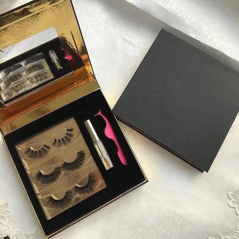 1/3 pairs mink lashes magnetic eyelashes with eyeliner glue pen and tweezer in a marble box with mirror