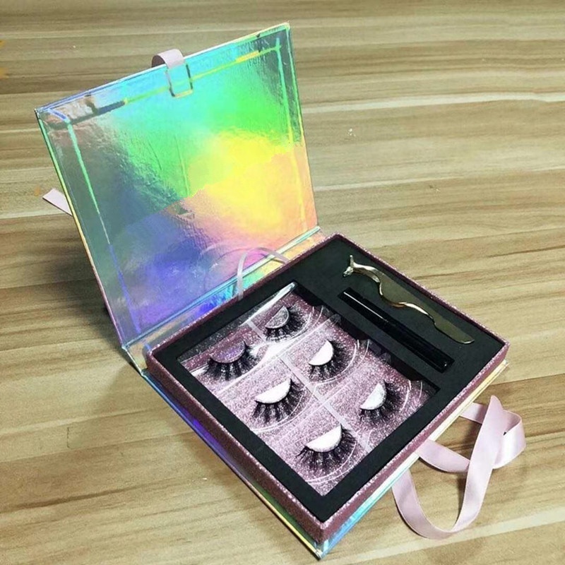 1/3 pairs mink lashes magnetic eyelashes with eyeliner glue pen and tweezer in a marble box with mirror