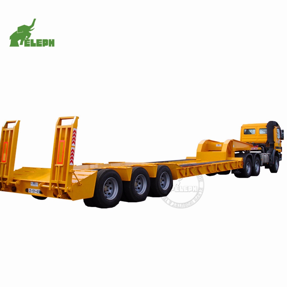 3 axles 50 ton lowboy truck towing specification dimensions 40ft container low bed tractor trailer