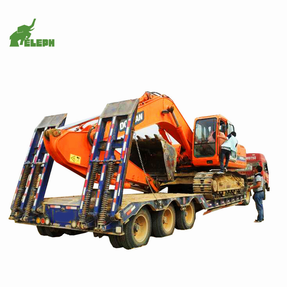 3 axles 50 ton lowboy truck towing specification dimensions 40ft container low bed tractor trailer