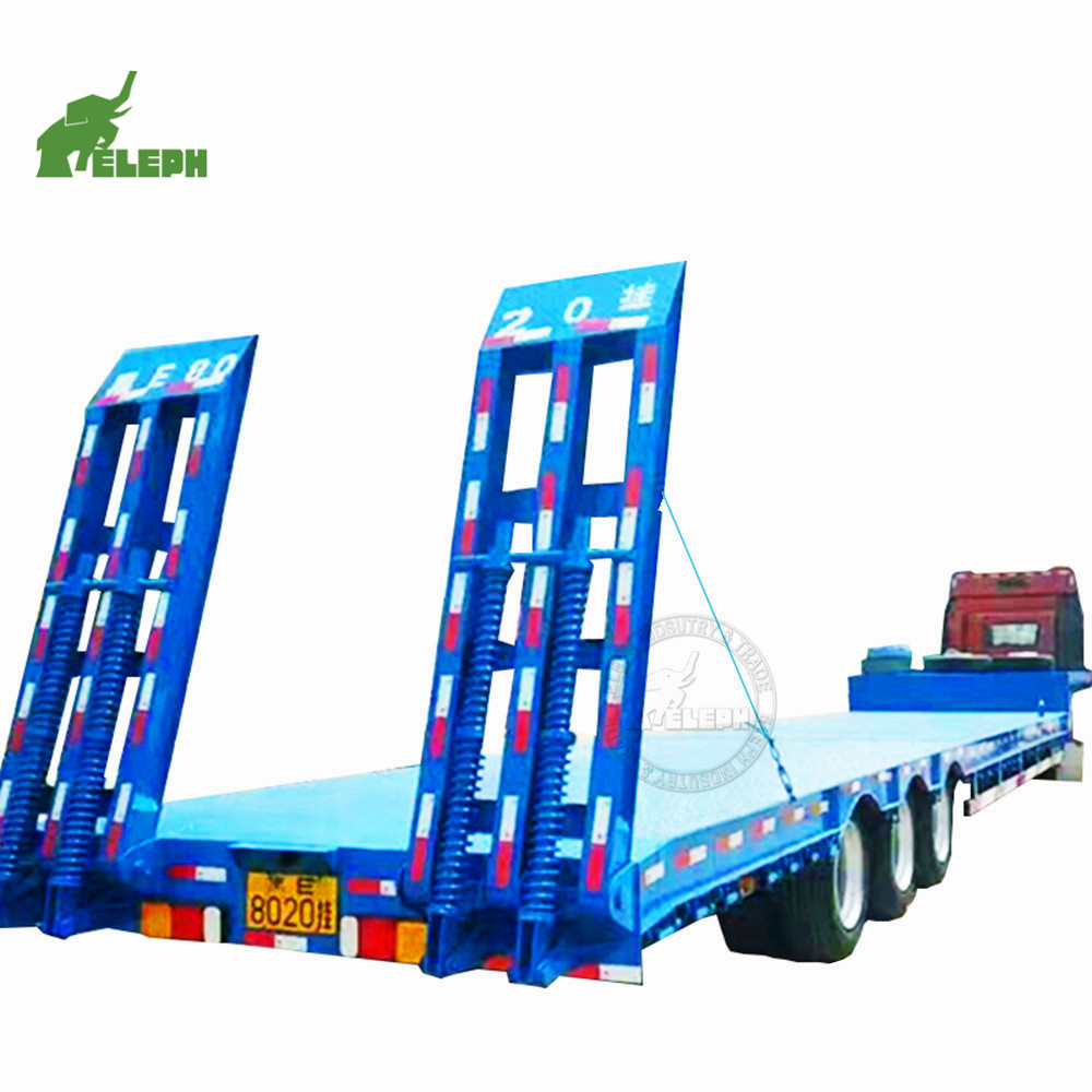 3 axles 50 ton lowboy truck towing specification dimensions 40ft container low bed tractor trailer