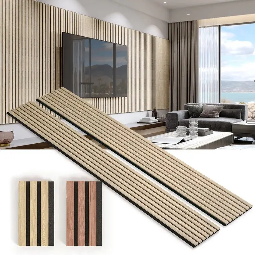 Wood Veneer Slat Wall Panels 3d Acoustic Panels For Interior Wall Decor Soundproof Paneling