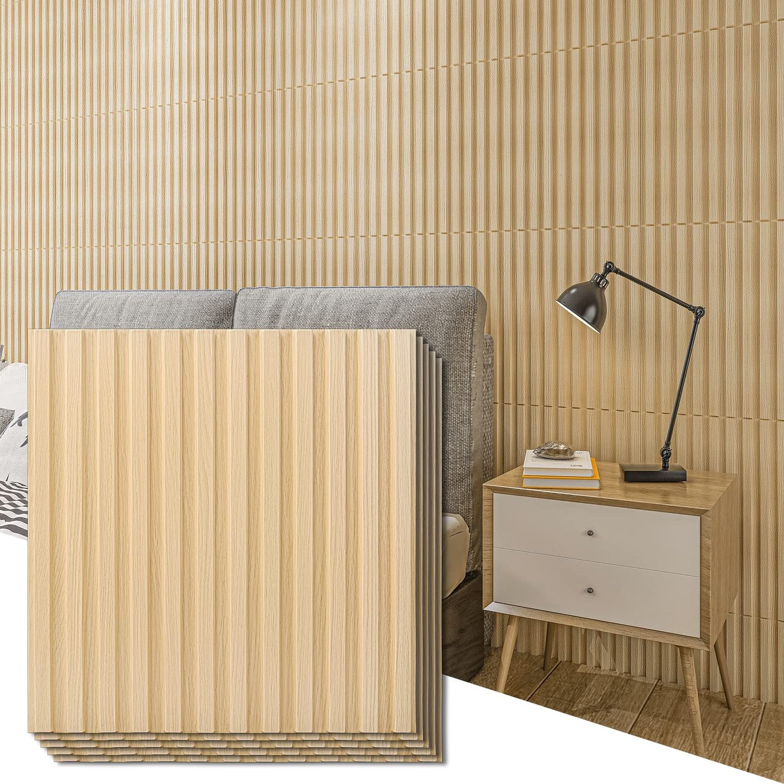 3D Modern Design PVC Wall Panels Slat Peel and Stick Waterproof Wood Look Wall Panels Bendable Fluted Textured Wall