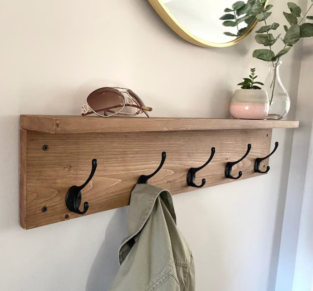 Popular Entryway Organizer Coat Hook Rack with Shelf Rustic Wood Coat Rack Wooden Coat Rack With Hooks