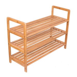 Multifunctional Free Standing Shoe Shelf Wooden Shoe Rack Weatherproof Bamboo 3 Tier Shoe Rack  for Entryway Hallway Living Room