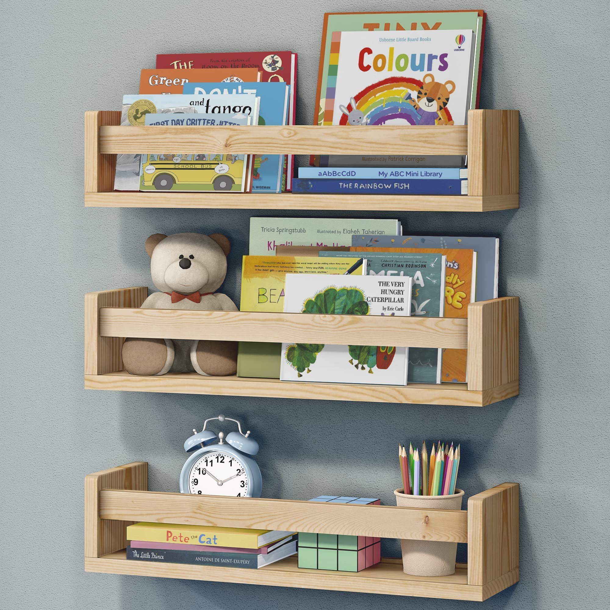 Hanging Wood Bookshelves Wall Mounted for Toddler Floating Nursery Book Shelves for Baby Boys Girls Bedroom