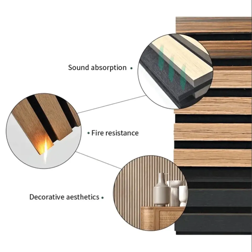 Decorative Wood Veneer Wall Panels sound proof Acoustic Slat Wood Fiber Acoustic Slatted Wood Slats Wall Panels