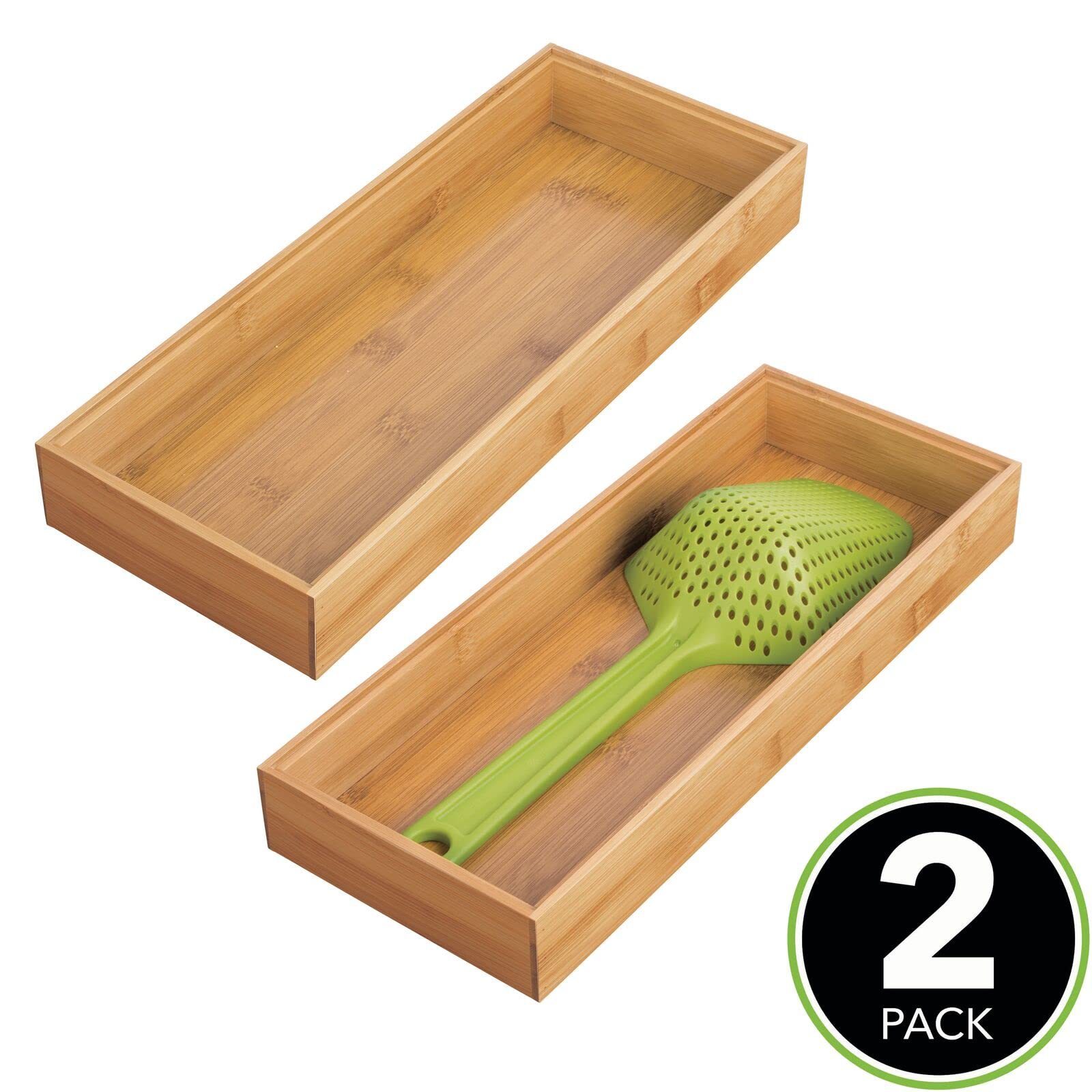 Hot Sales Natural Wood Long Stackable Storage Box Tray Wooden Bamboo Drawer Organizer Bamboo Utensil Organizer