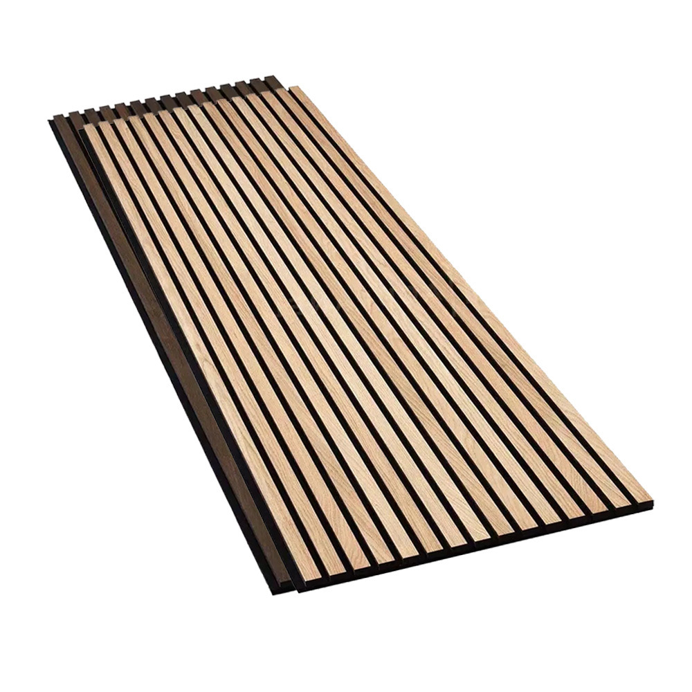 Oak real wooden veneer flame resistant sound reduce black grey pet felt backing acoustic wood wall panel slats