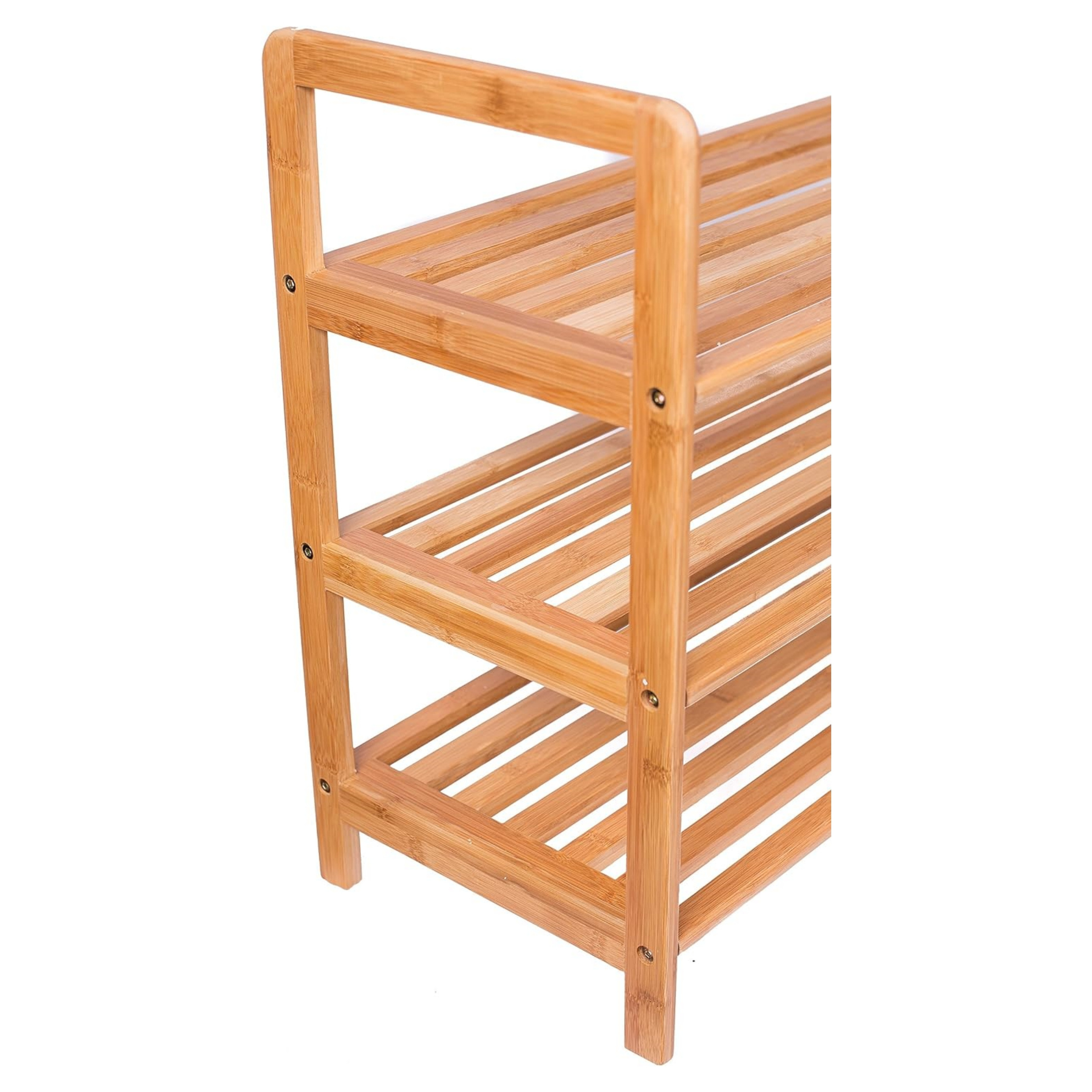 Multifunctional Free Standing Shoe Shelf Wooden Shoe Rack Weatherproof Bamboo 3 Tier Shoe Rack  for Entryway Hallway Living Room