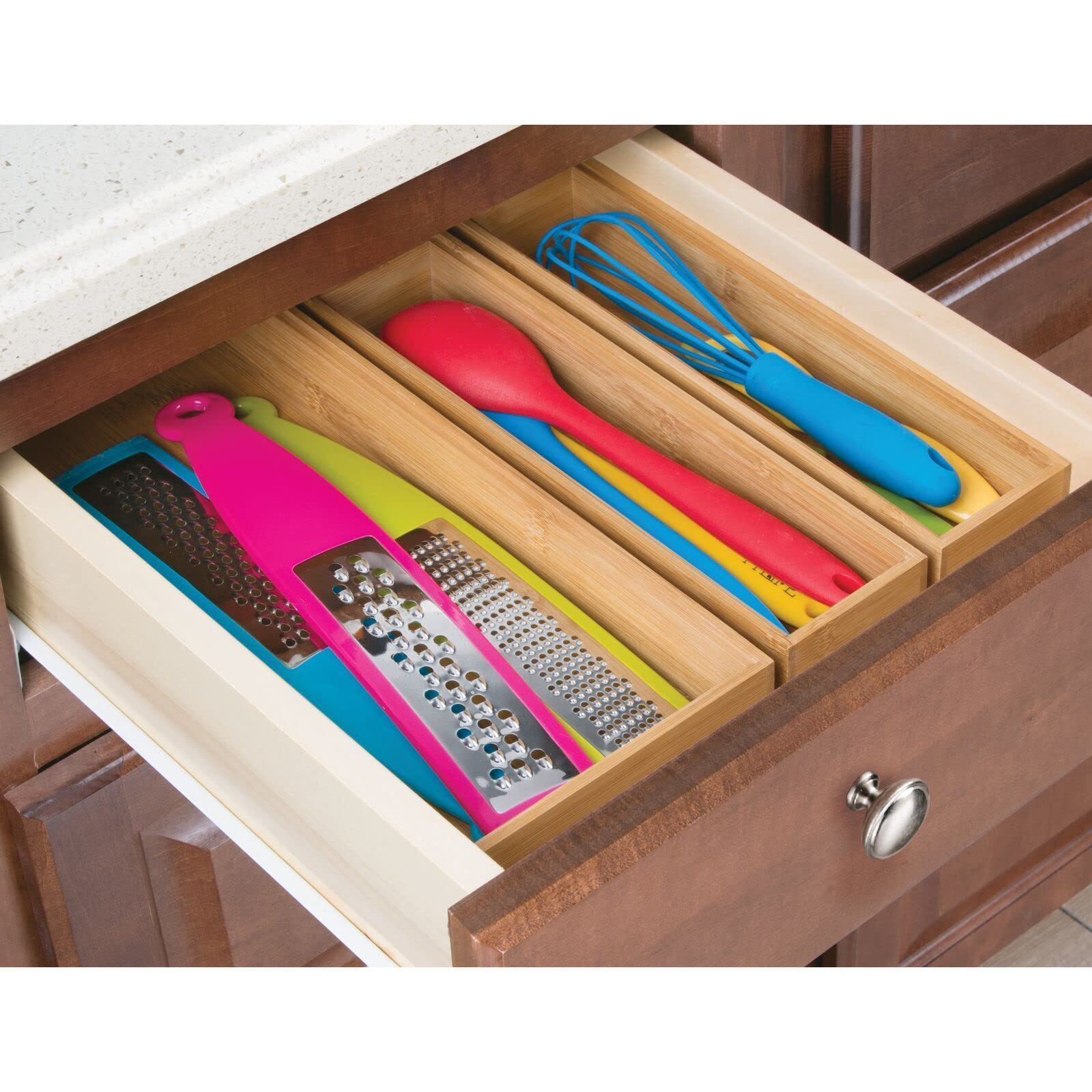 Hot Sales Natural Wood Long Stackable Storage Box Tray Wooden Bamboo Drawer Organizer Bamboo Utensil Organizer