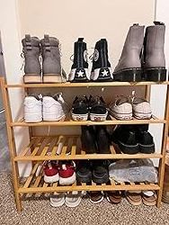 Multifunctional Free Standing Shoe Shelf Wooden Shoe Rack Weatherproof Bamboo 3 Tier Shoe Rack  for Entryway Hallway Living Room