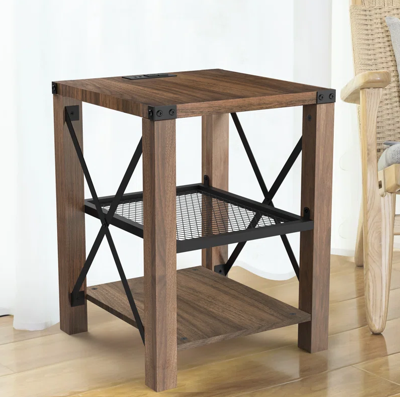 Factory Custom Sofa End Side Table With Shelves Bedroom And Balcony Modern Style End Table with Storage