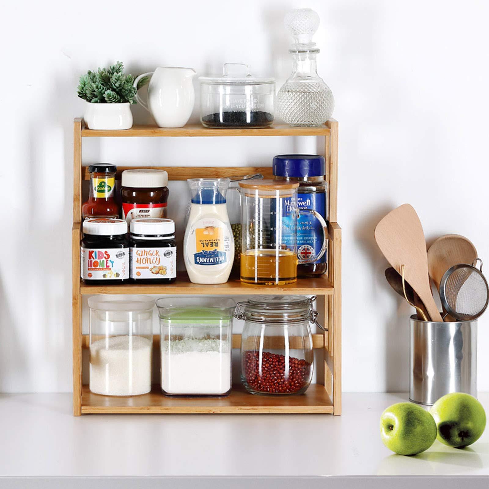 Hot Sales Countertop Storage Organizer Desk Bamboo Spice Rack Storage Shelves Kitchen Counter Storage Shelf