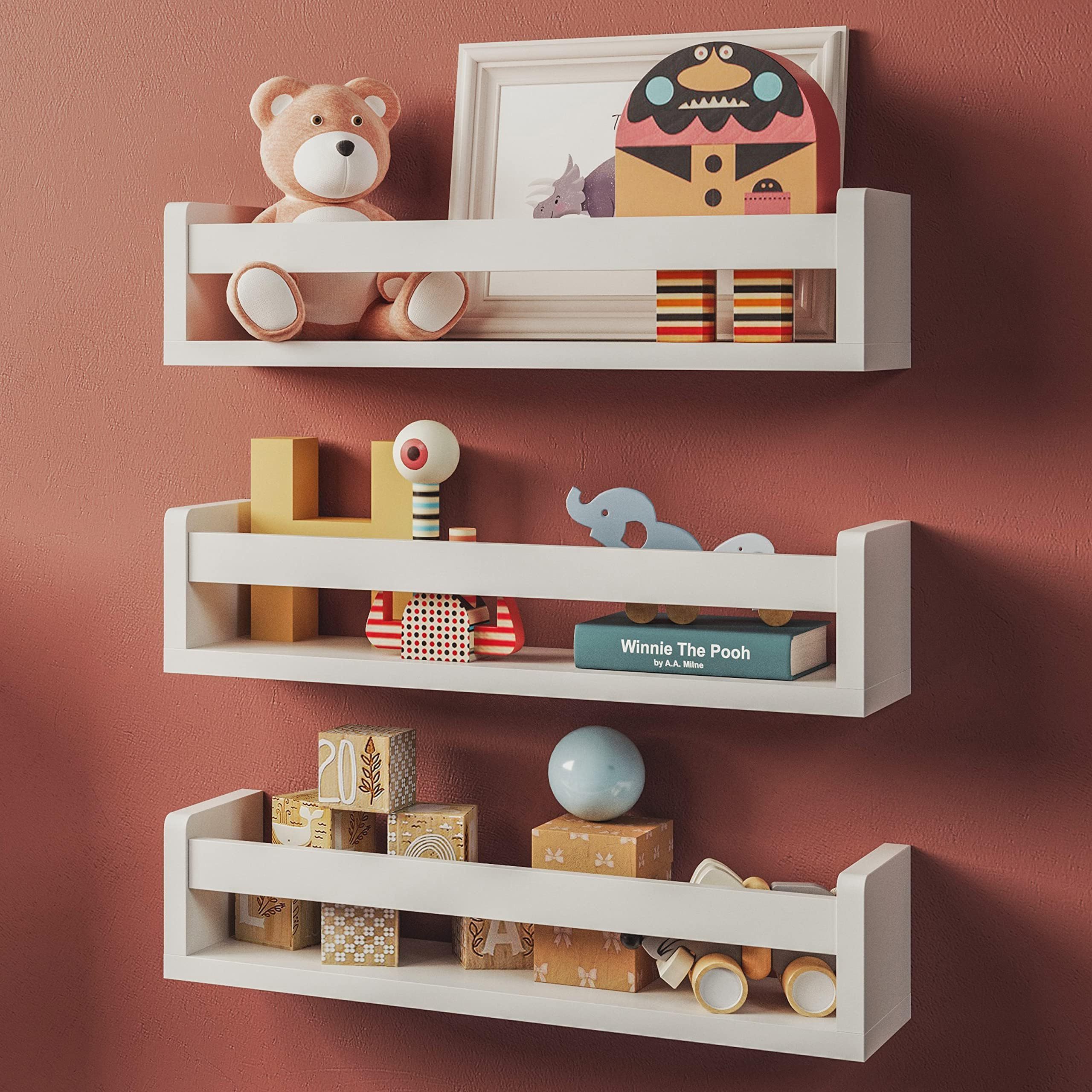 Hanging Wood Bookshelves Wall Mounted for Toddler Floating Nursery Book Shelves for Baby Boys Girls Bedroom