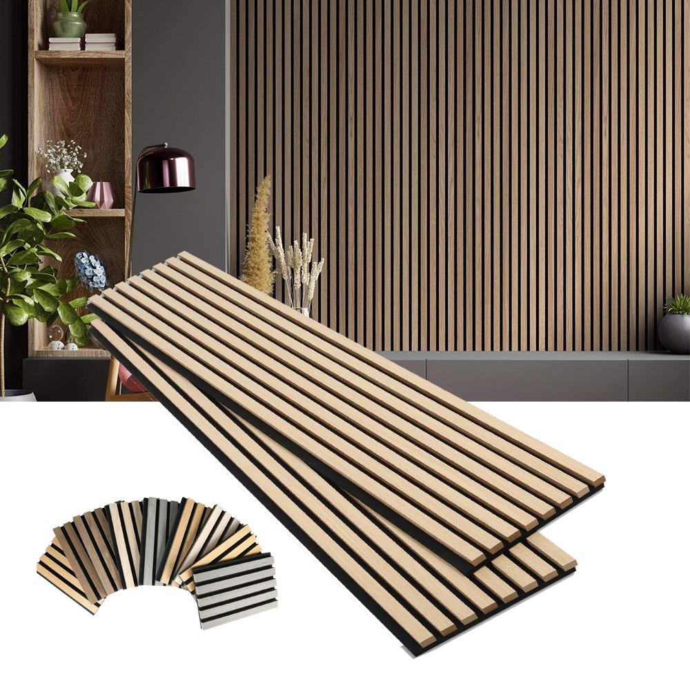 3D Model Design Black Wood Slat Acoustic Slat Wood Panel Akupanel Veneer Pet MDF fabric Acoustic Wall Panel