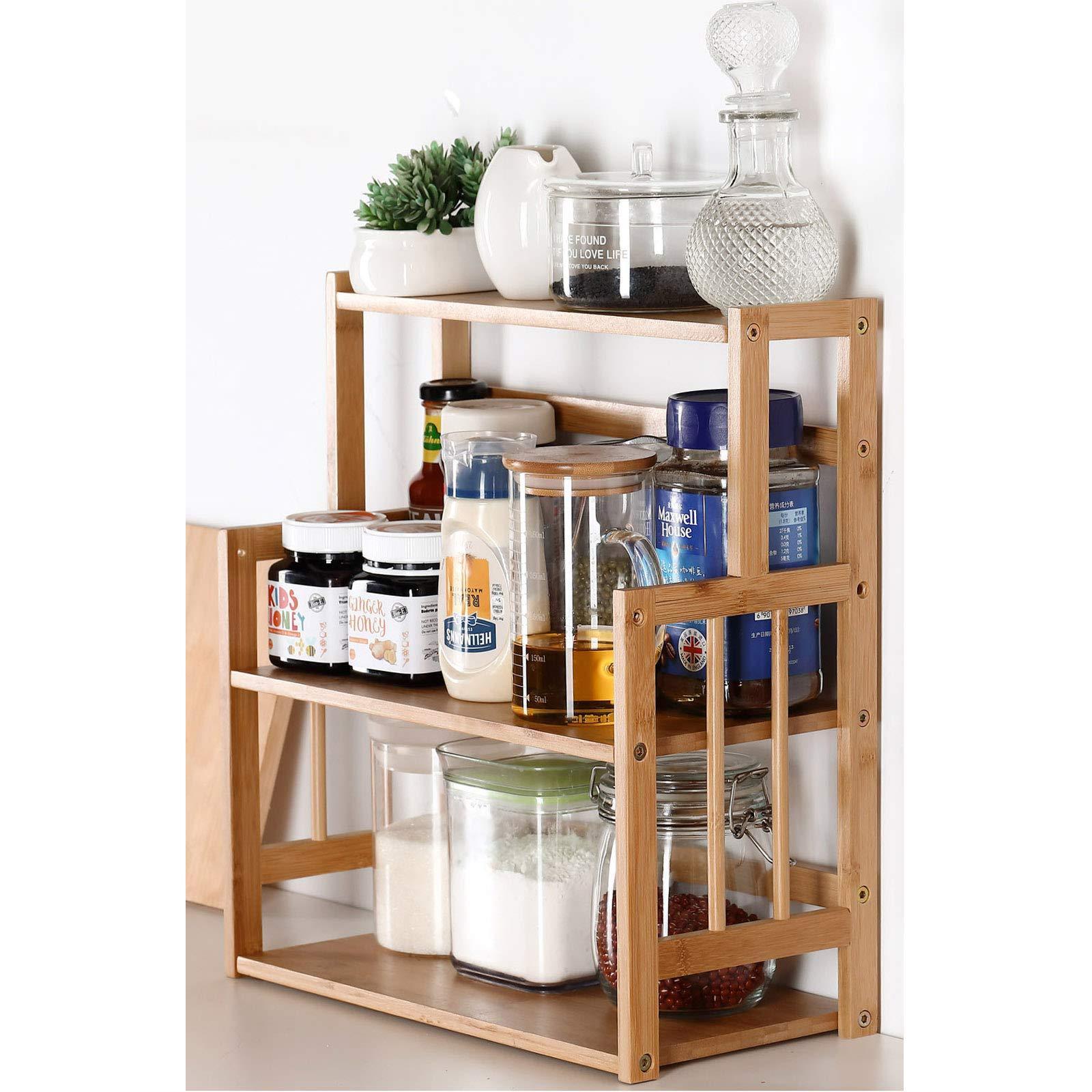 Hot Sales Countertop Storage Organizer Desk Bamboo Spice Rack Storage Shelves Kitchen Counter Storage Shelf