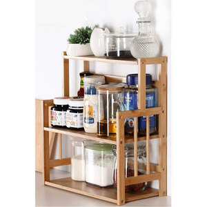 Hot Sales Countertop Storage Organizer Desk Bamboo Spice Rack Storage Shelves Kitchen Counter Storage Shelf