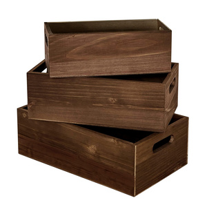 Hot Sales Home Burnt Umber Stained Wooden Crate Use as a Decorative Box Wooden Box Set unique wood storage boxes