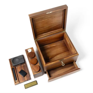 High quality Wooden Keepsake and Storage Box Airtight Washable Brass doob tube Cigar box humidifier kit Acacia Wooden Stash Box