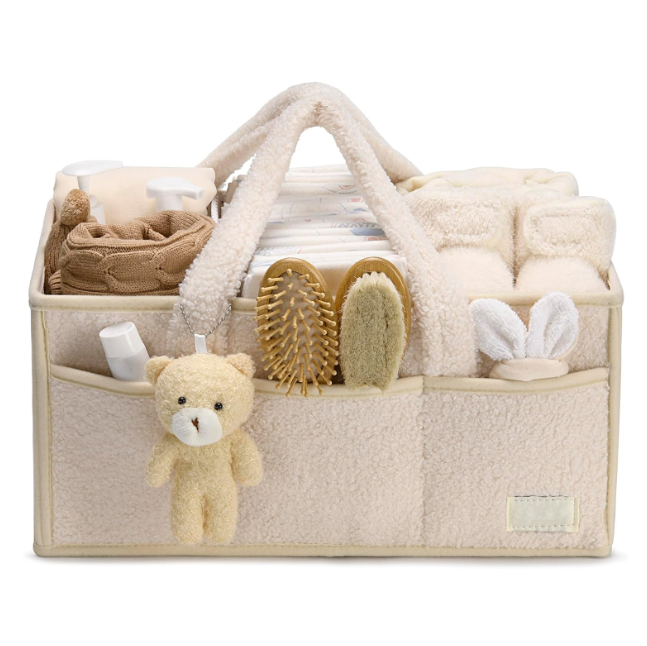 Portable Baby Diaper Caddy Organizer with Compartments Diaper Caddy Organizer With Plush Sherpa Exterior