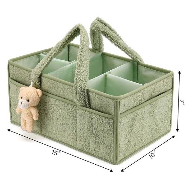 Portable Baby Diaper Caddy Organizer with Compartments Diaper Caddy Organizer With Plush Sherpa Exterior