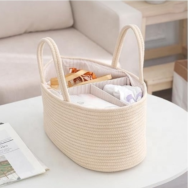 Cotton Rope Portable Diaper Organizer with Removable Inserts Nappy Caddy  Storage Basket