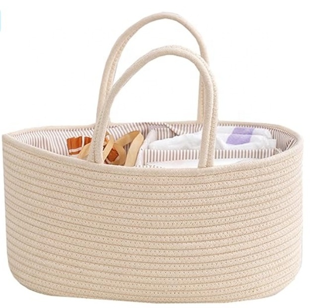 Cotton Rope Portable Diaper Organizer with Removable Inserts Nappy Caddy  Storage Basket