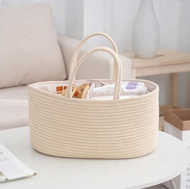 Cotton Rope Portable Diaper Organizer with Removable Inserts Nappy Caddy  Storage Basket