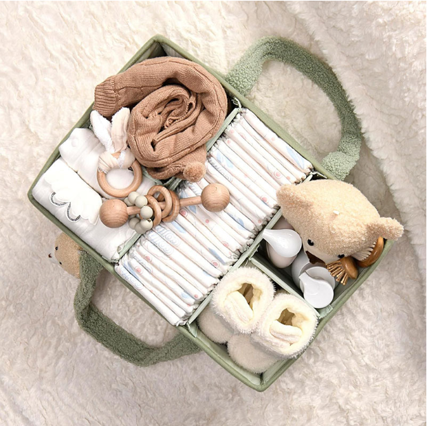 Portable Baby Diaper Caddy Organizer with Compartments Diaper Caddy Organizer With Plush Sherpa Exterior