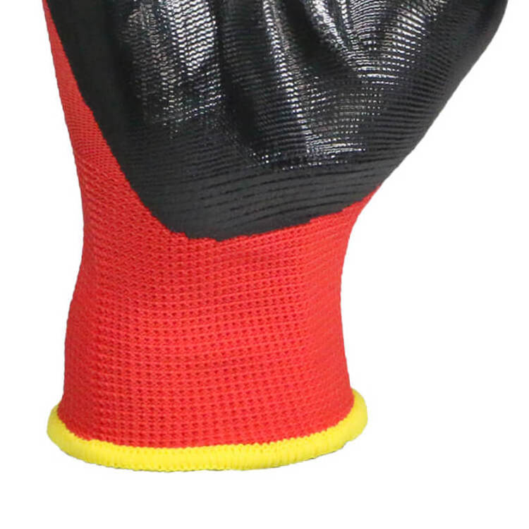 ENTE SAFETY Red 13g polyester seamless knitting black nitrile coated light weight work gloves