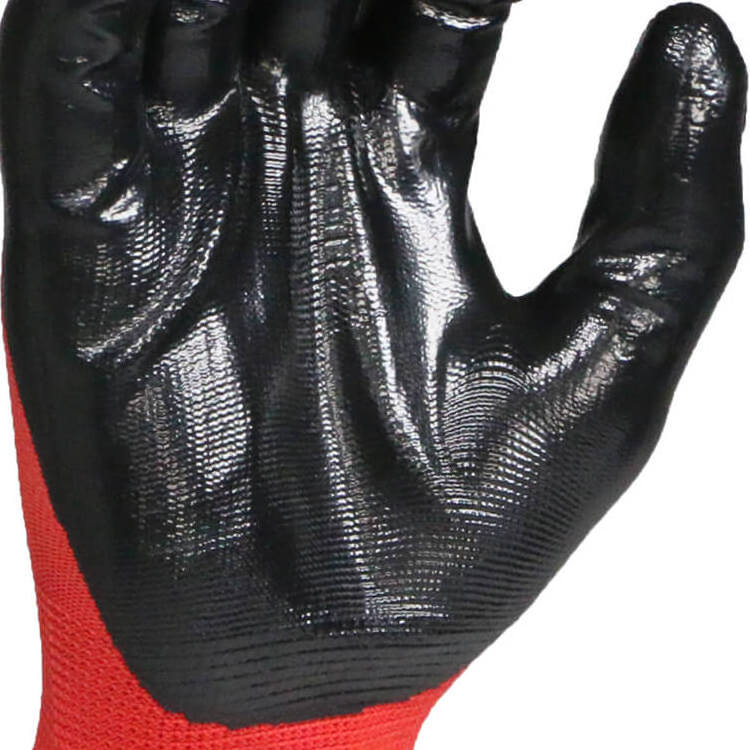 ENTE SAFETY Red 13g polyester seamless knitting black nitrile coated light weight work gloves