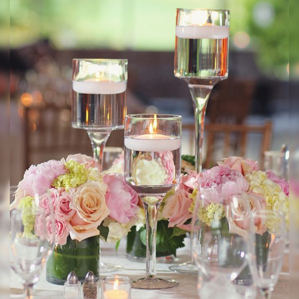 Luxury Clear Long Stem Wine Tall Glass Pillar Candle Holder for Wedding Decor