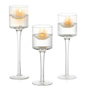 Luxury Clear Long Stem Wine Tall Glass Pillar Candle Holder for Wedding Decor