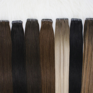 New double drawn flat track russian remy human hair weave 100g invisible skin pu weft hair extensions