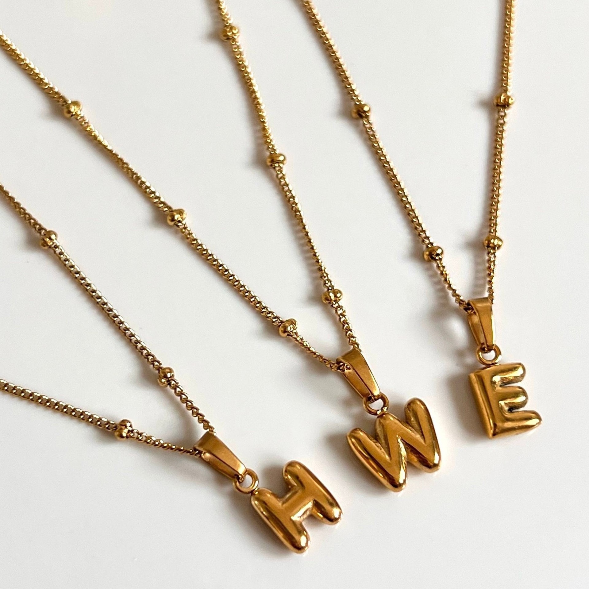 2024 New arrival DIY gold plated stainless steel alphabet balloon bubble initial letter necklace for women