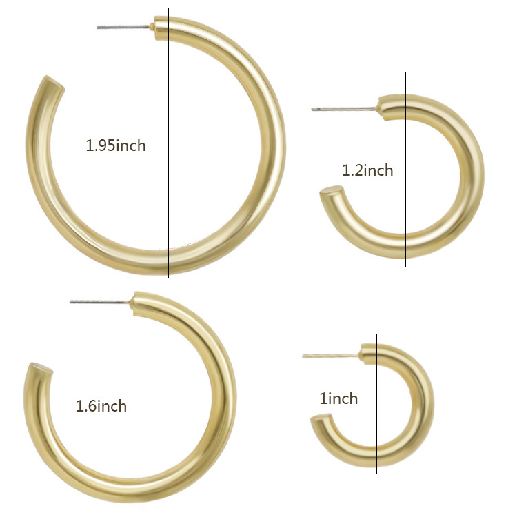 Simple stainless steel high quality large thick gold huggie hoop C shape earrings