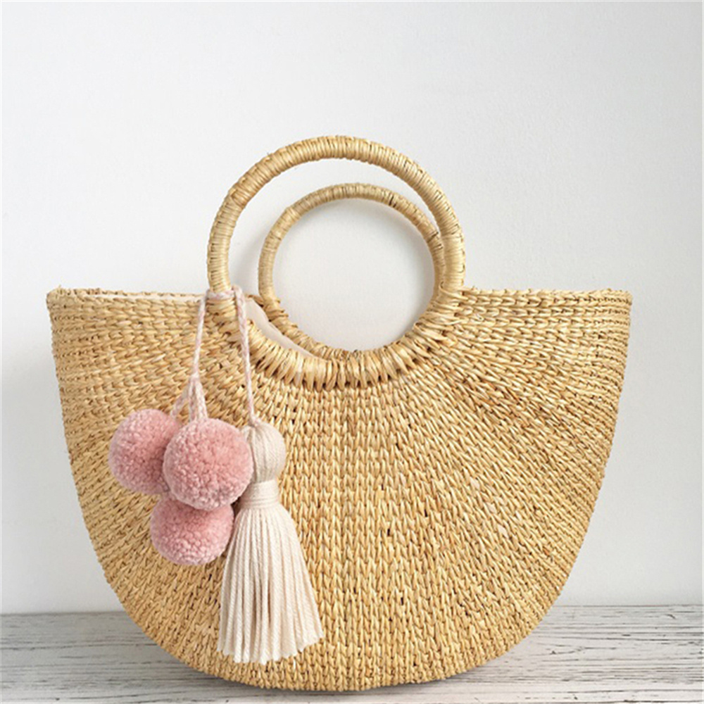 Wholesale women summer natural straw bag straw beach tote bag