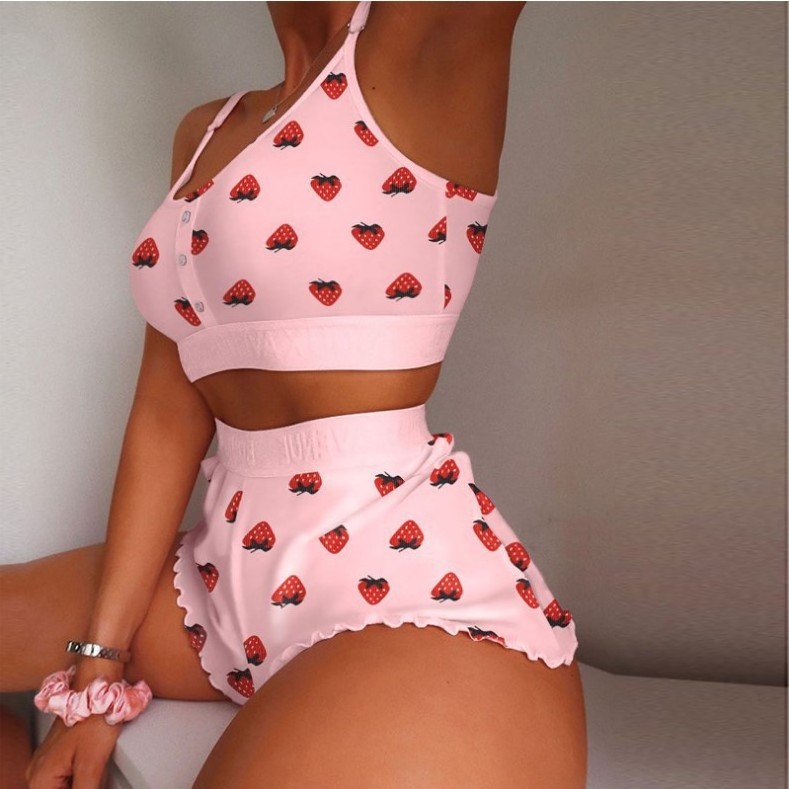 2 Piece Set Woman Short Pajama Lounge Wear Sexy Mature Women Sleepwear Underwear Cheap Women Lingerie Valentine's Day Pajamas