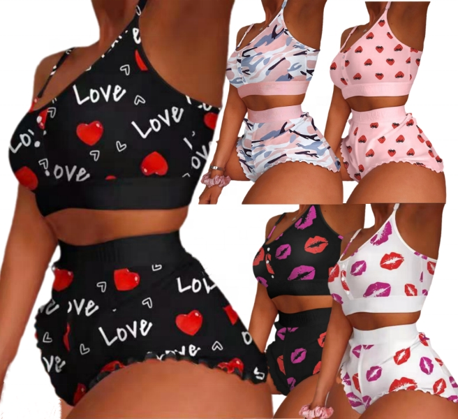 2 Piece Set Woman Short Pajama Lounge Wear Sexy Mature Women Sleepwear Underwear Cheap Women Lingerie Valentine's Day Pajamas